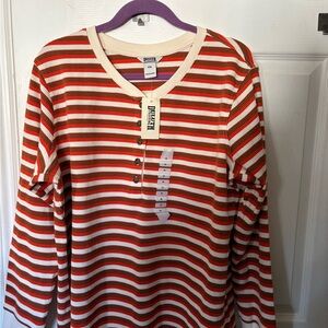 Duluth Trading Co Red and White Striped Long Sleeve Tee